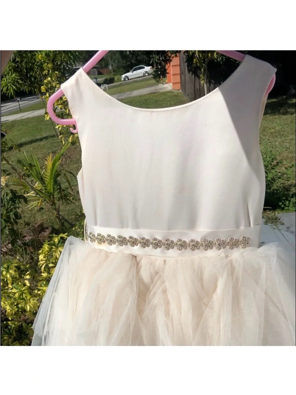 Elegant Cream Tulle Flower Girl Dress with Gold Belt